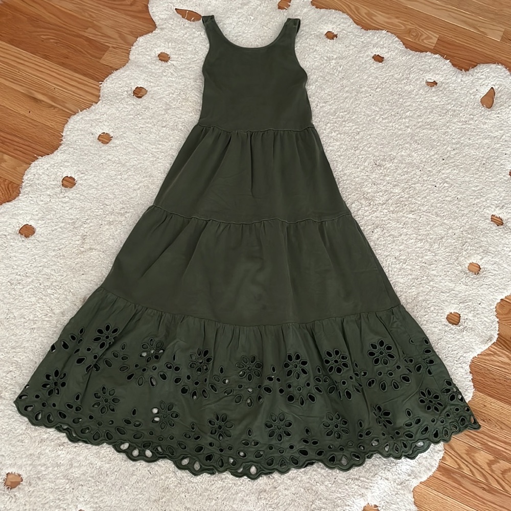Tiered cotton maxi dress with eyelet trim